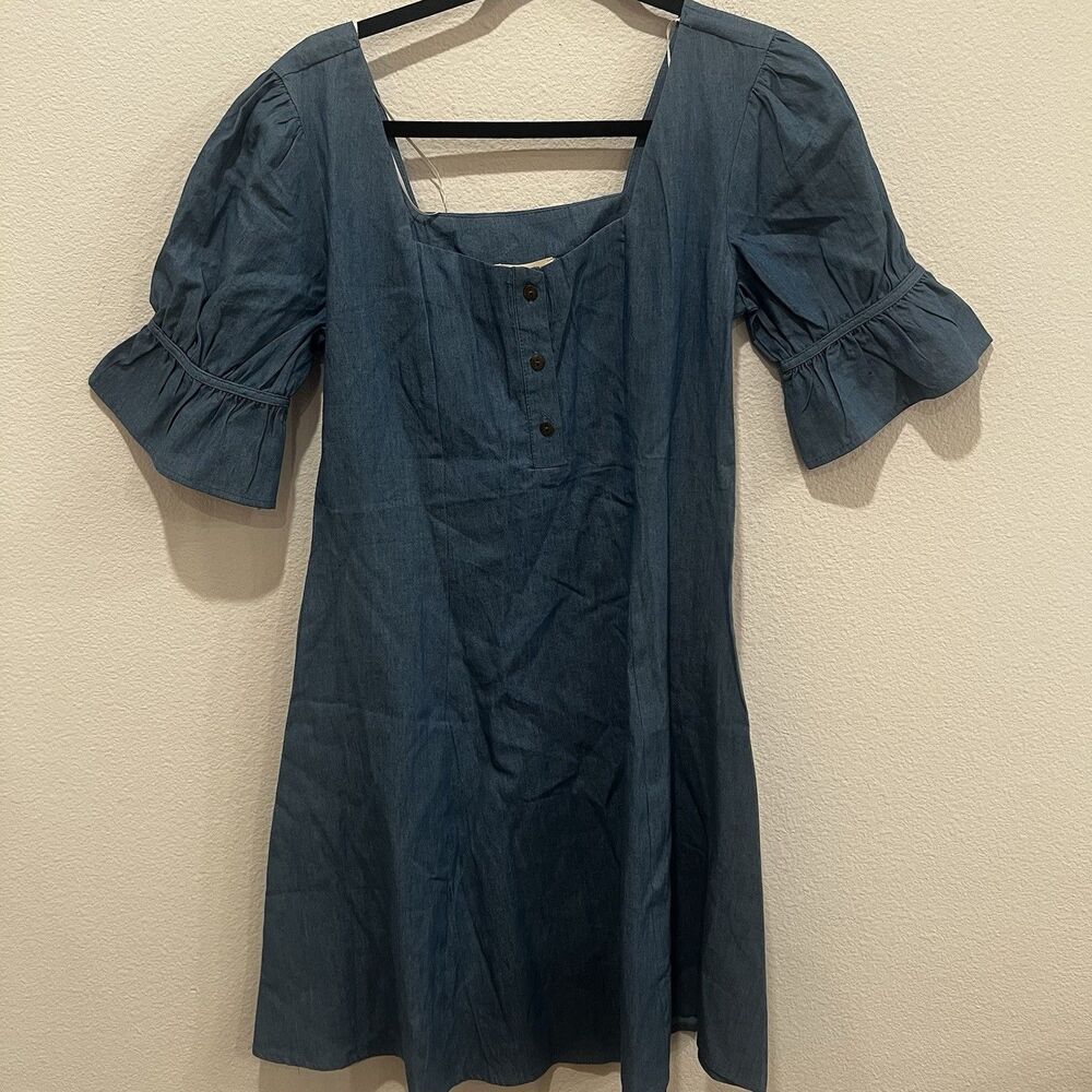 Umgee Denim Mini Dress Sz S Puff Sleeve Casual Date Chic Rodeo Western Date